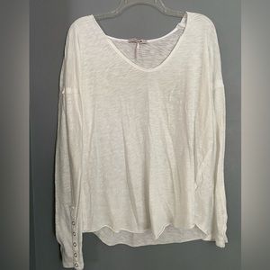Free People White Long Sleeve Button Detail